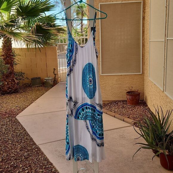 Lascana for Venus blue white spaghetti strap beachy dress NWT women's size 12 - Picture 1 of 8